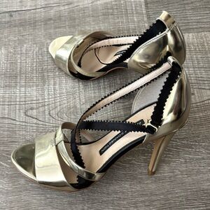 Nine West Gold Black Metallic Strappy Heels